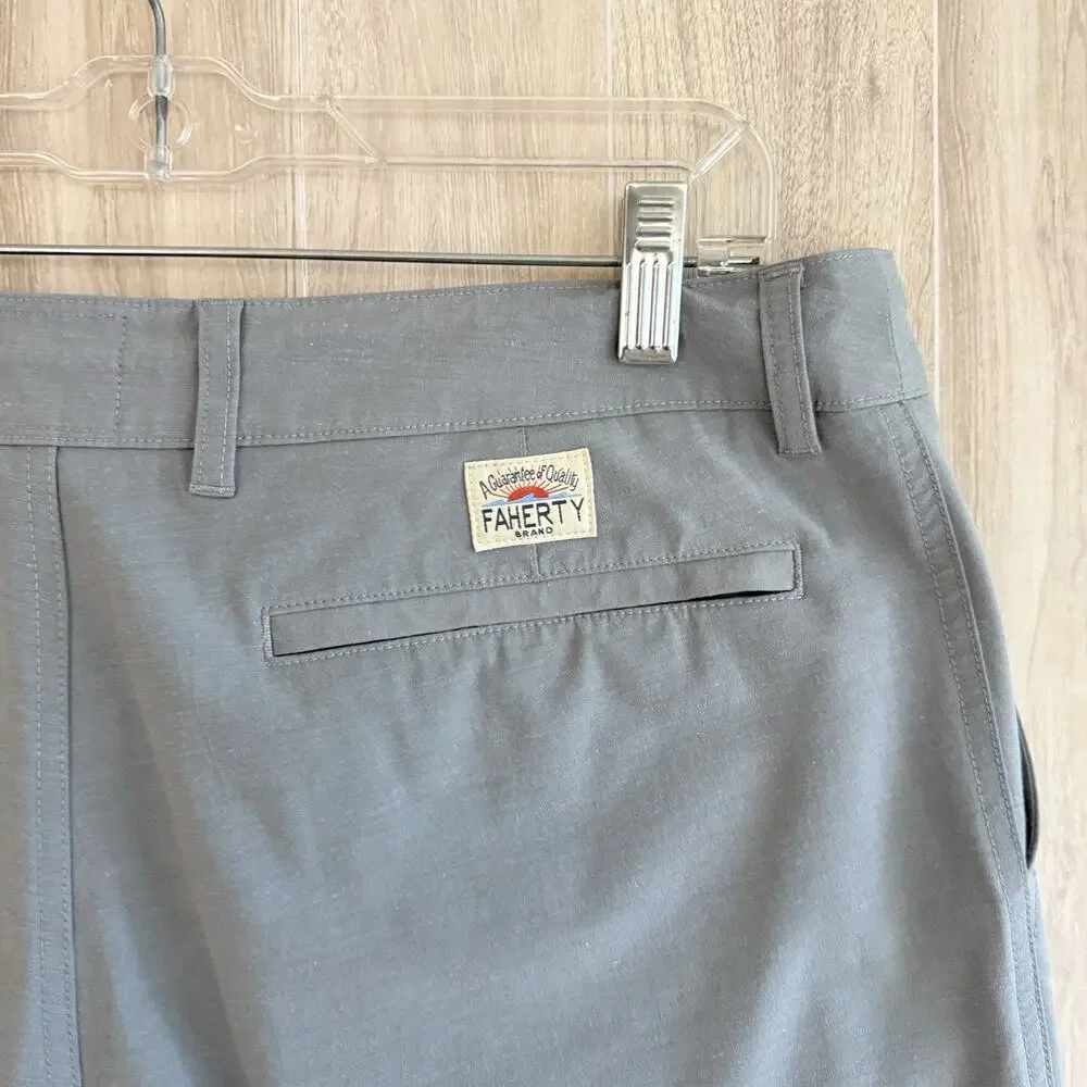 Faherty All Day Shorts Mens 33 Measures 34” Gray Chino Drawstring Stretch Casual